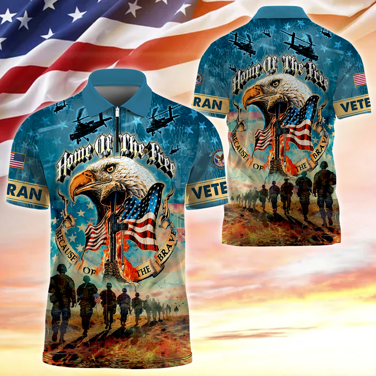 Home Of The Free Because Of The Brave - Zipper Polo Veteran Polo Shirt by Easychoo, detail view