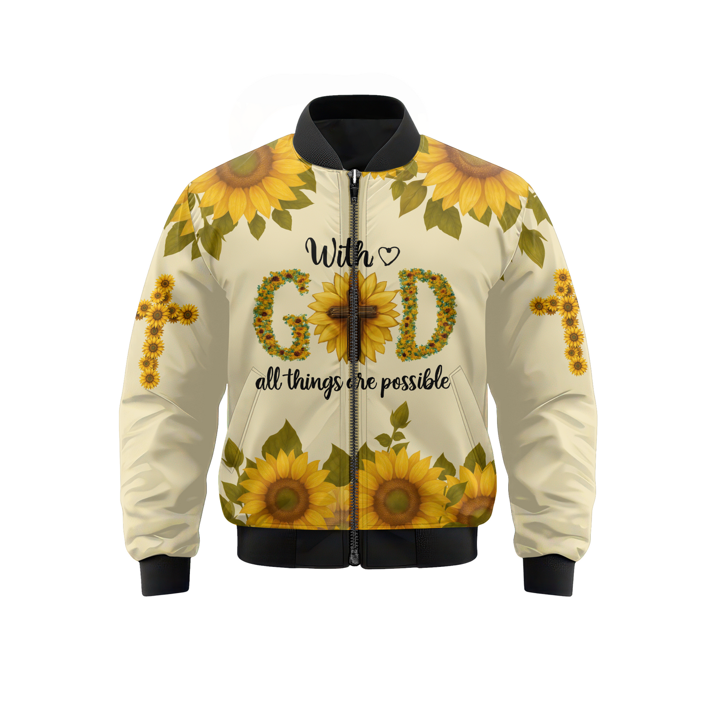 With God All Things Are Possible Sunflower Christian - Faith Cross Zip Up for Believers by Easychoo, image 9