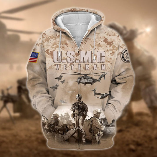 Premium Unique US Marines Veteran Zip Hoodie by Easychoo
