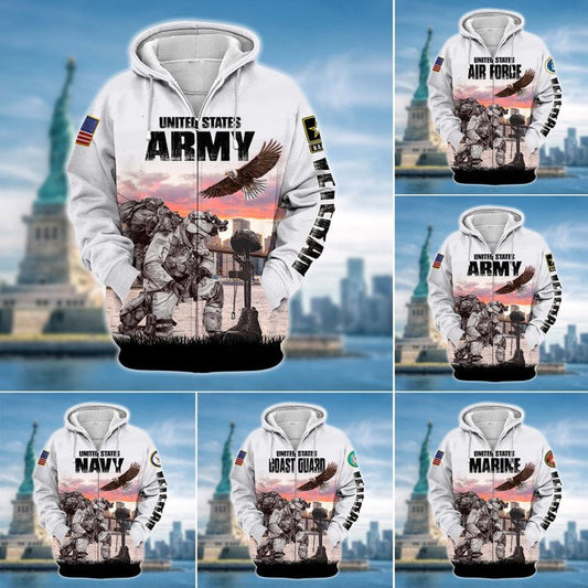 Premium Multiple US Military Services Veteran Navy Zip Hoodie by Easychoo