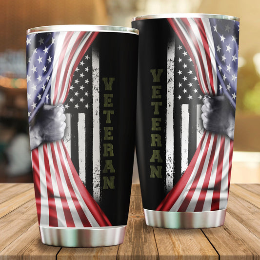 Us Veteran American Flag Camo Stainless Steel Proud Military Tumbler by Easychoo