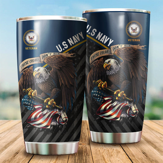 Us Veteran Navy Stainless Steel Tumbler by Easychoo