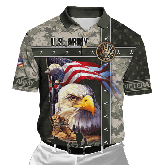 Eagle U.S Army MH12082201 - AM Unisex All-Over Print 3D Veteran Polo Shirt by Easychoo