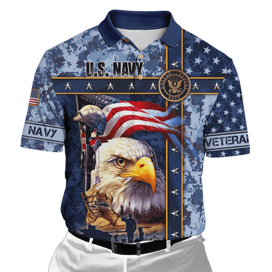 Eagle US Navy MH12082202 - NA Unisex All-Over Print 3D Veteran Polo Shirt by Easychoo