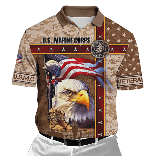 Eagle US Marine MH12082203 - MC Unisex All-Over Print 3D Veteran Polo Shirt by Easychoo