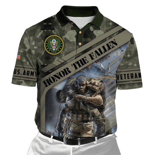 US Army - Honor The Fallen Unisex All-Over Print 3D Veteran Polo Shirt by Easychoo