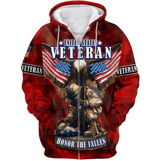 US Veteran - Eagle With American Flag Honor The Fallen TT011001- VET Unisex Zip Hoodie by Easychoo