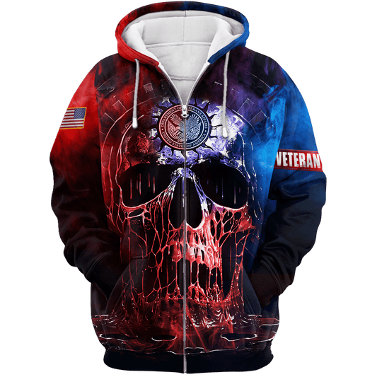 US Veteran - Skull Unisex Zip Hoodie by Easychoo