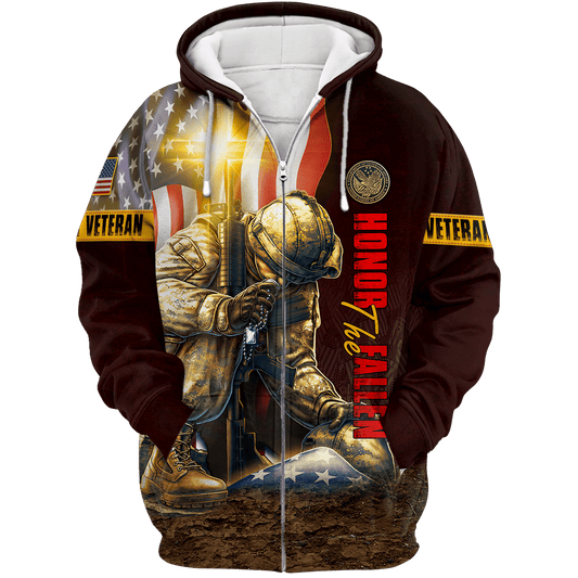US Veteran - American Flag Honor The Fallen Unisex Zip Hoodie by Easychoo, style MON04102202-VET