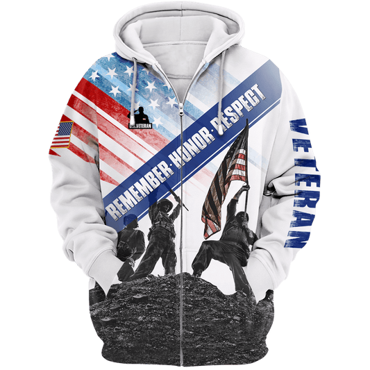 US Veteran - Remember Honor Respect Unisex Zip Hoodie by Easychoo
