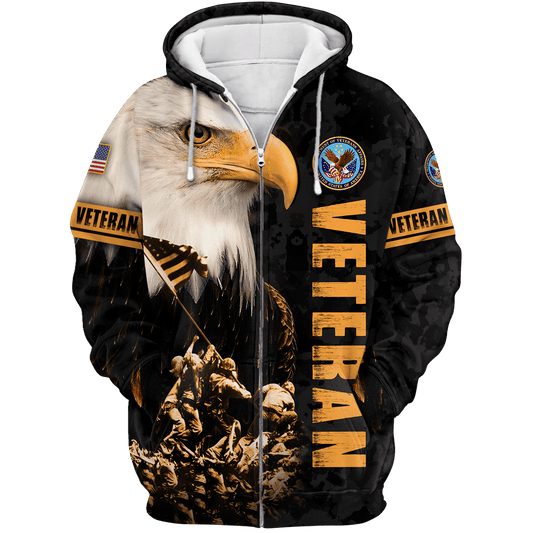 US Veteran - American Big Eagle Unisex Zip Hoodie by Easychoo