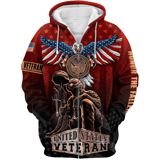 US Veteran - American Red Eagle Unisex Zip Hoodie by Easychoo