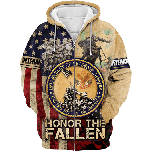 US Veteran - American Flag Honor The Fallen Unisex Zip Hoodie by Easychoo, style MH05102201