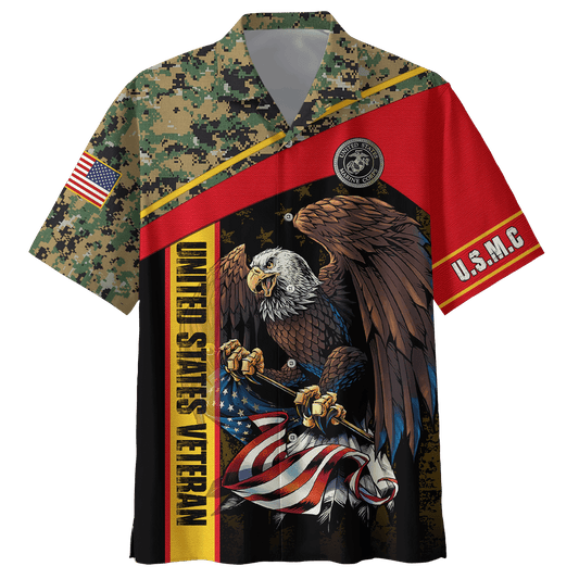 US Marine - American Bald Eagle Flag Unisex Veteran Hawaiian Shirt by Easychoo
