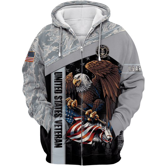 US Air Force - American Bald Eagle Flag All Unisex Veteran Zip Hoodie by Easychoo