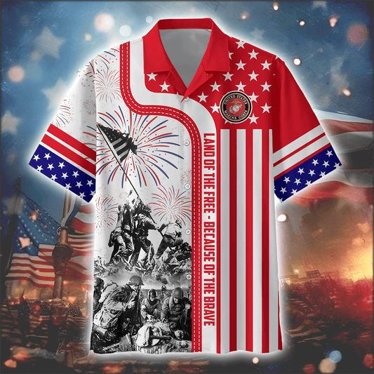 4TH Of July - Land of the Free Because of the Brave Veteran Hawaiian Shirt by Easychoo, style BOOVET06MC