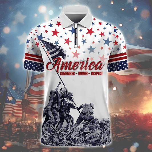 Independence Day, Remember - Honor - Respects Veteran Polo Shirt by Easychoo