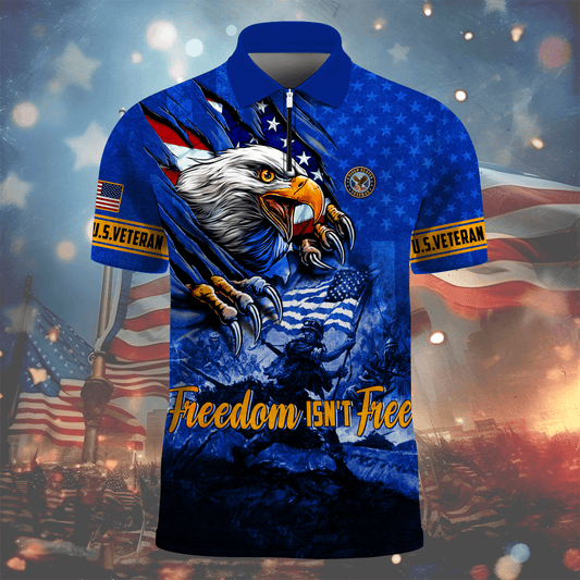Independence Day, Freedom Isn't Free Eagle Veteran Polo Shirt by Easychoo, style MON170602
