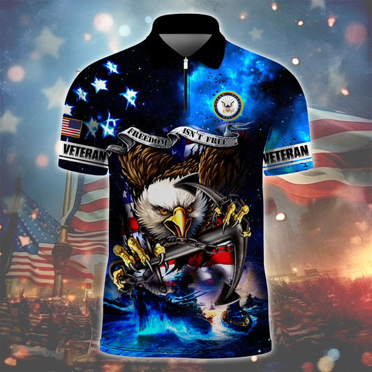 Independence Day, Freedom Isn't Free Eagle Veteran Navy Polo Shirt by Easychoo