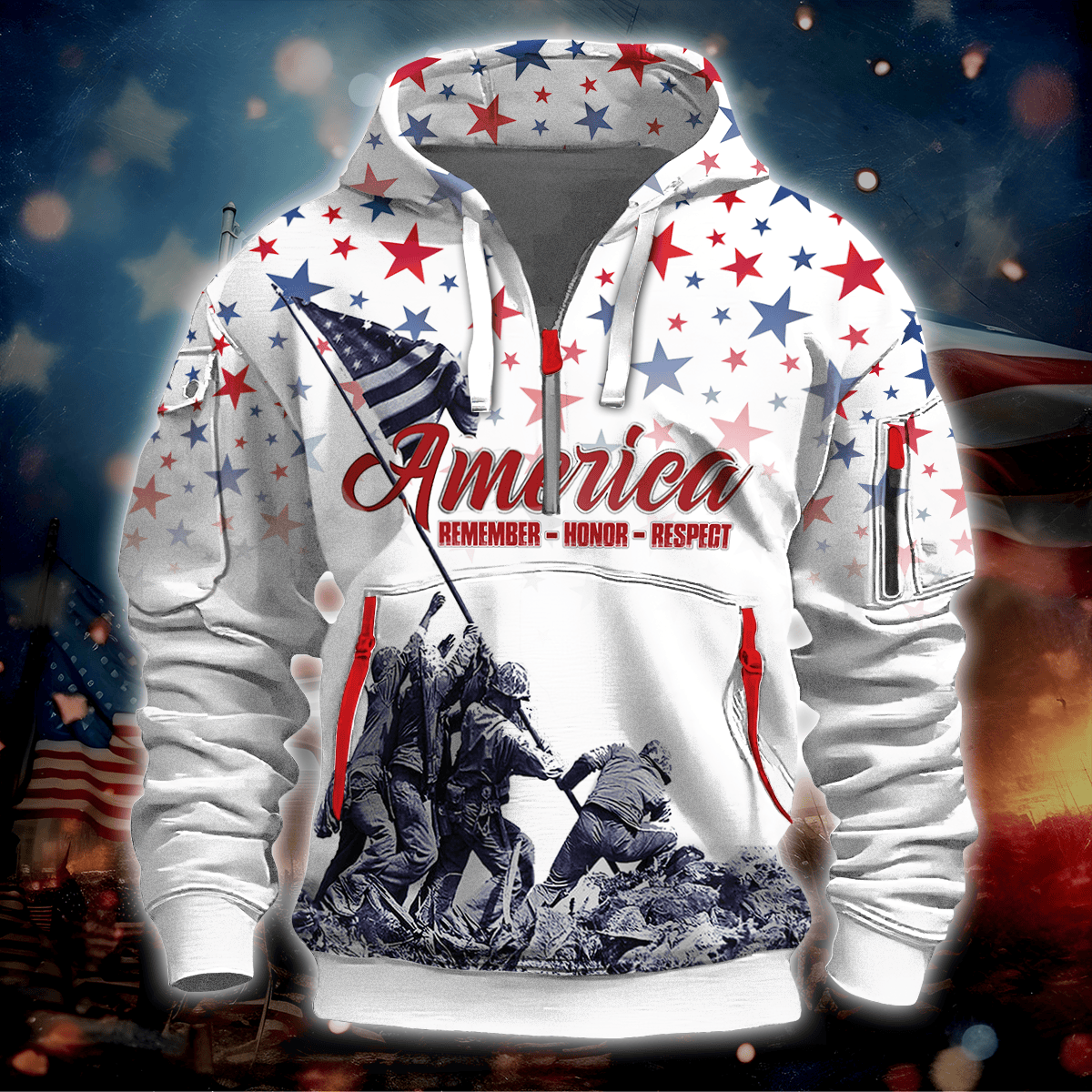 Independence Day, Remember - Honor - Respect Veteran Hoodie by Easychoo