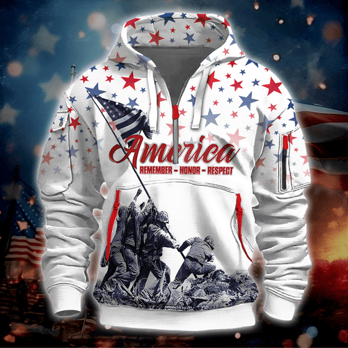 Independence Day, Remember - Honor - Respect Veteran Hoodie by Easychoo