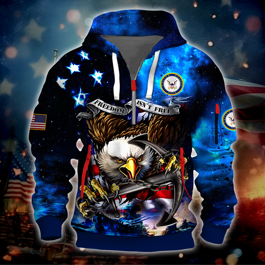 Independence Day, Freedom Isn't Free Veteran Navy Hoodie by Easychoo