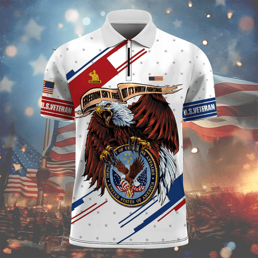 Independence Day, Freedom Isn't Free Eagle Veteran Polo Shirt by Easychoo, style MON180601-2