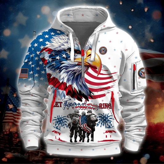 Let Freedom Ring - U.S Veteran Half Zipper Hoodie by Easychoo