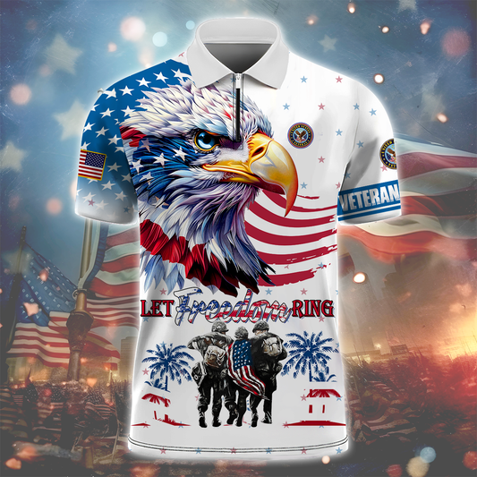 Let Freedom Ring - U.S Veteran Zipper Polo Polo Shirt by Easychoo