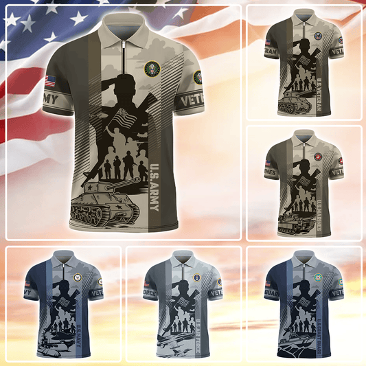 Veterans - Zipper Polo Shirt by Easychoo