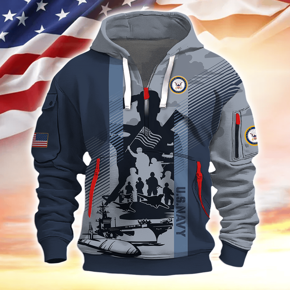 Veterans - Half Zipper Hoodie by Easychoo, detail view