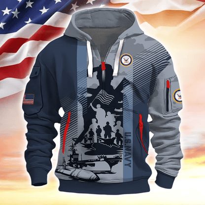 Veterans - Half Zipper Hoodie by Easychoo, detail view