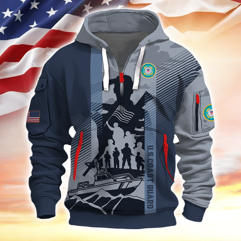 Veterans - Half Zipper Hoodie by Easychoo, close-up view