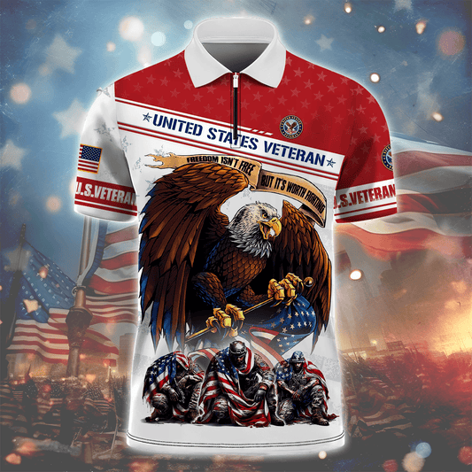 Freedom Isn't Free - U.S Veteran Zipper Polo Polo Shirt by Easychoo