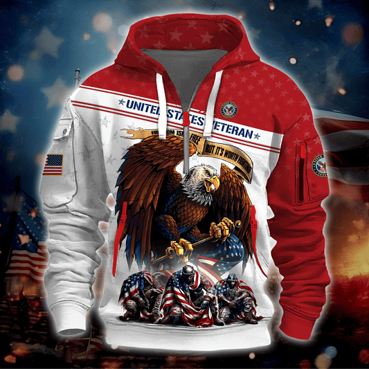 Freedom Isn't Free - U.S Veteran Half Zipper Hoodie by Easychoo