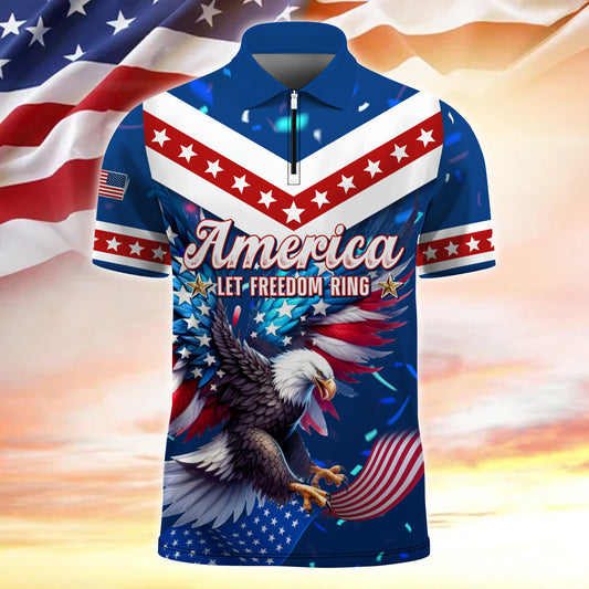 America Let Freedom Ring US Veterans - Zipper Polo Polo Shirt by Easychoo