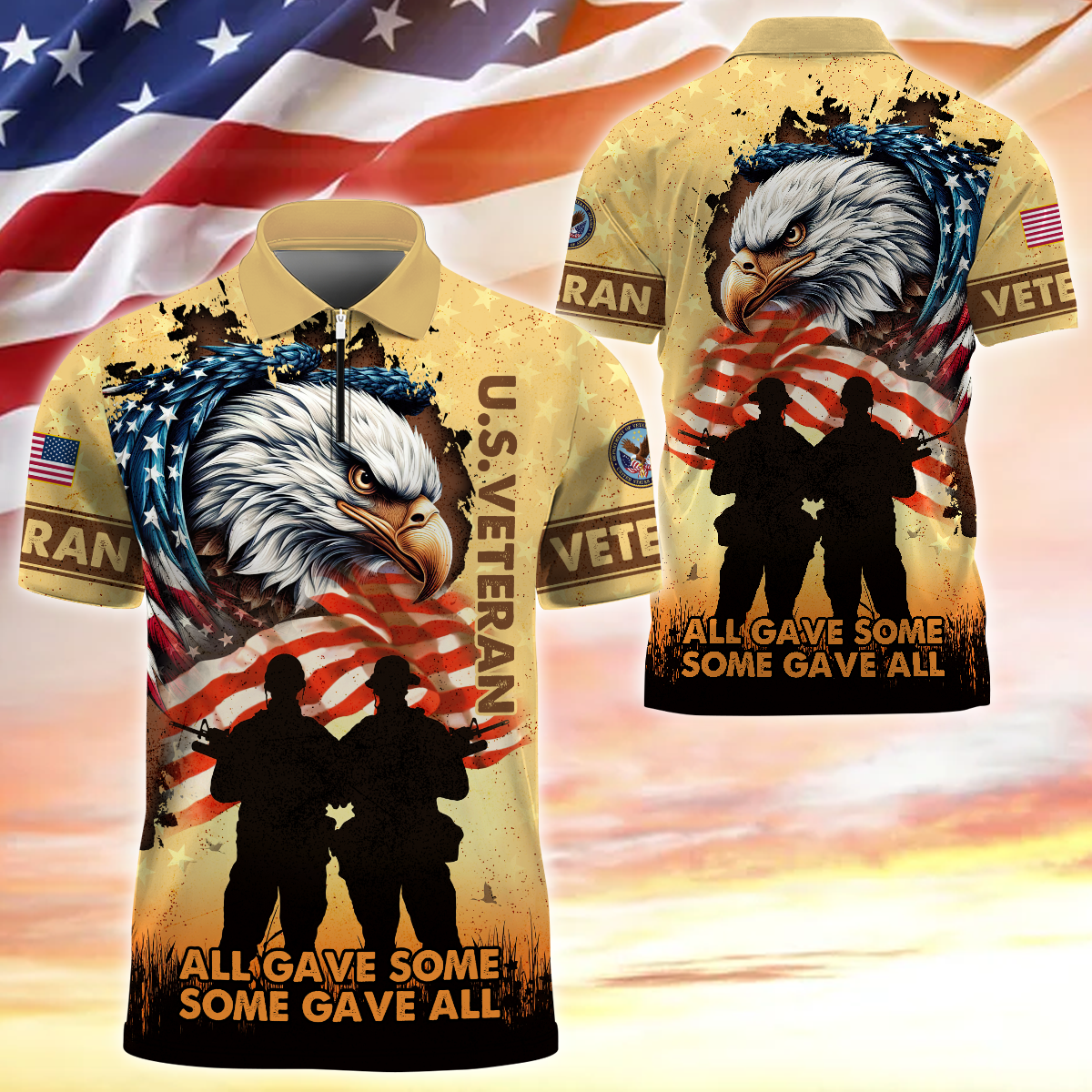 All Gave Some Some Gave All - Zipper Polo Veteran Polo Shirt by Easychoo, detail view