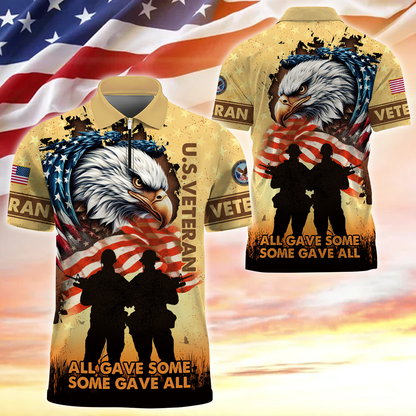All Gave Some Some Gave All - Zipper Polo Veteran Polo Shirt by Easychoo, detail view