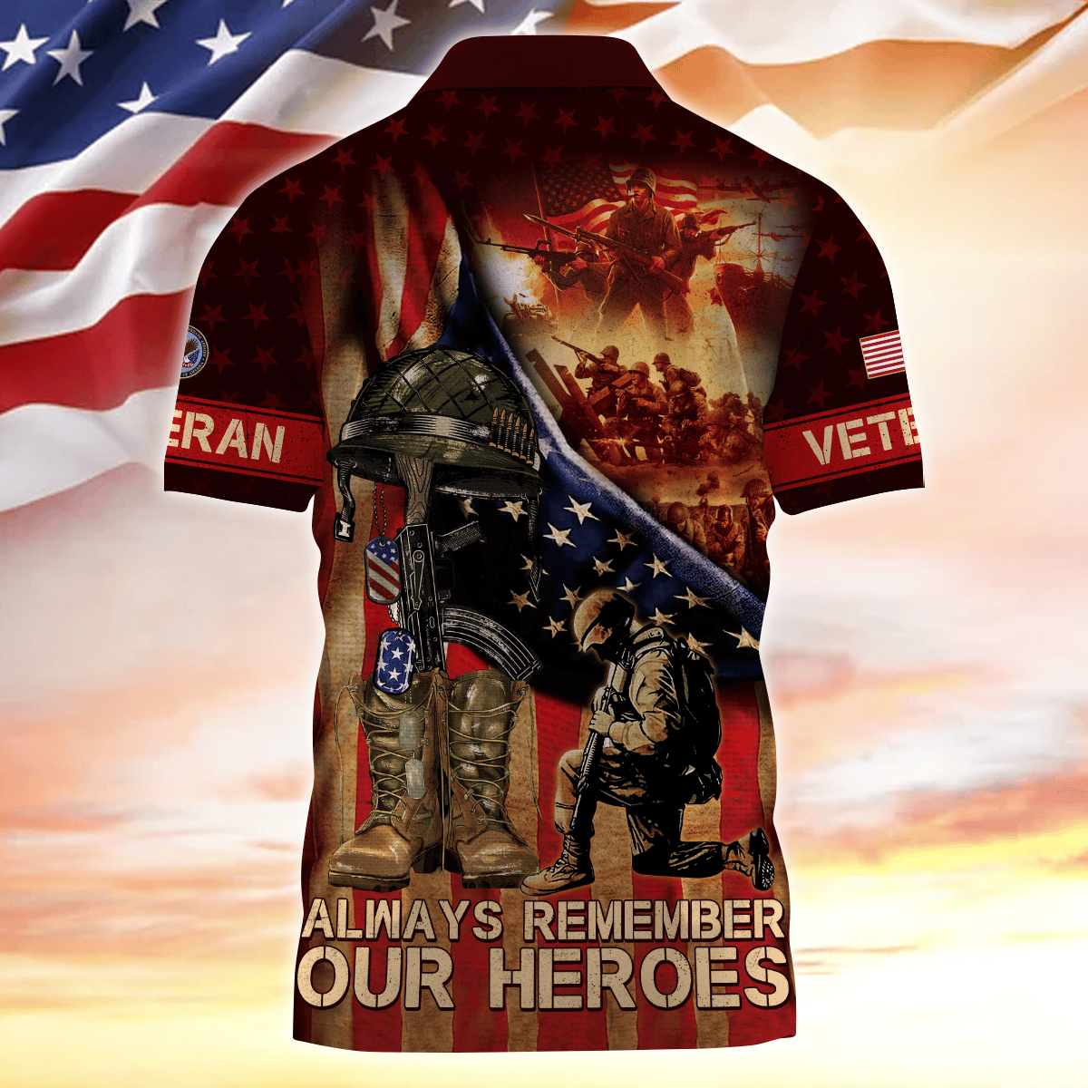 Always Remember Our Heroes - Zipper Polo Veteran Polo Shirt by Easychoo, alternate view