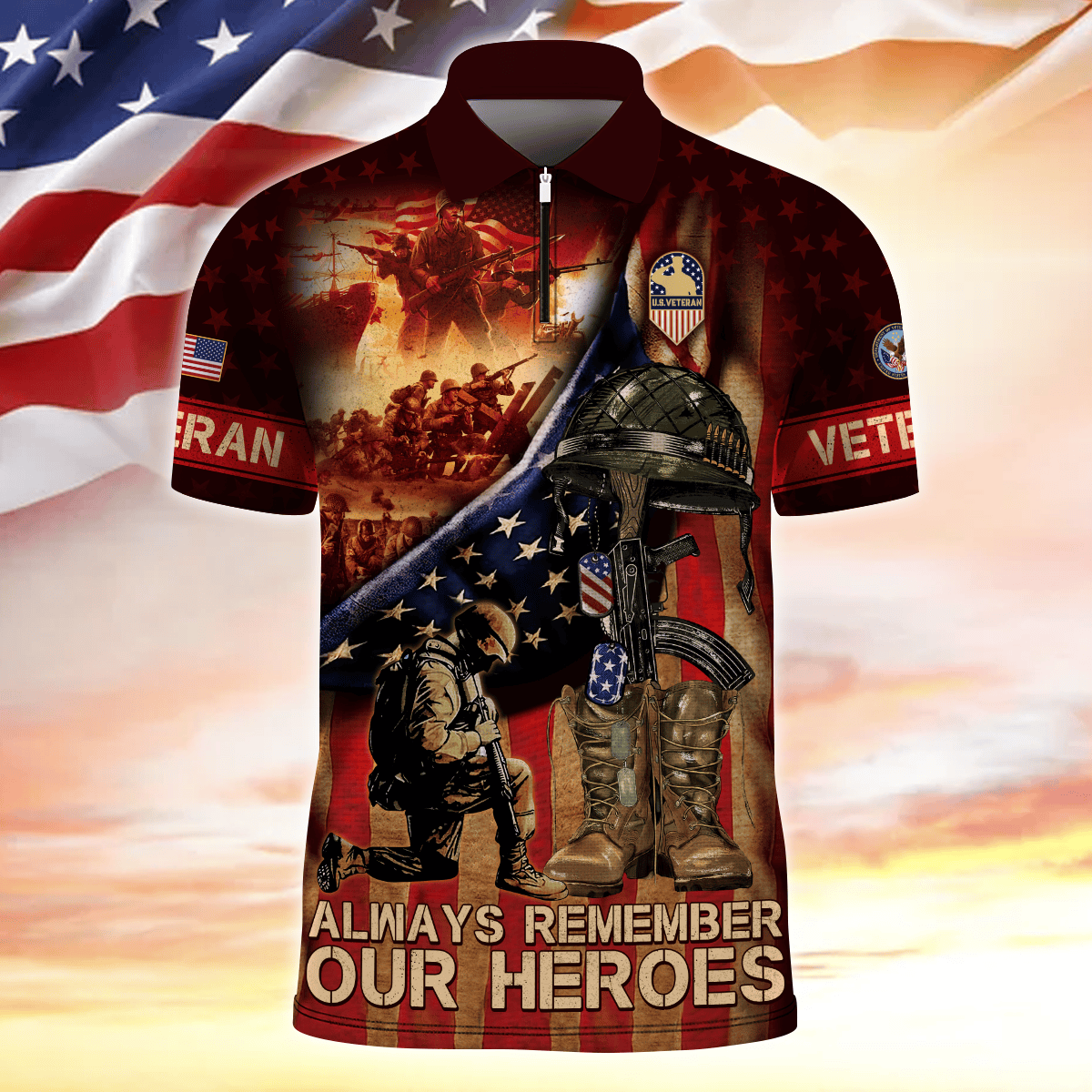 Always Remember Our Heroes - Zipper Polo Veteran Polo Shirt by Easychoo