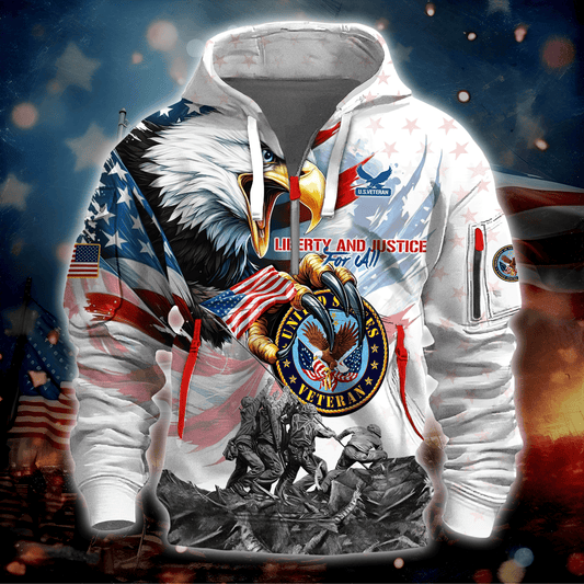 LIBERTY AND JUSTICE FOR ALL - HALF ZIPPER Veteran Hoodie by Easychoo
