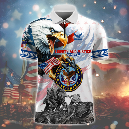 LIBERTY AND JUSTICE FOR ALL - ZIPPER POLO Veteran Polo Shirt by Easychoo
