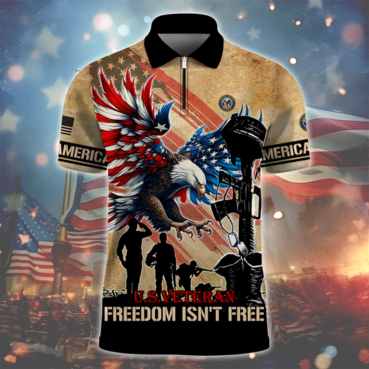 U.S.VETERAN - FREEDOM ISN'T FREE - ZIPPER POLO Polo Shirt by Easychoo