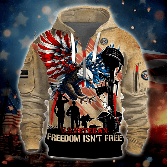 U.S.VETERAN - FREEDOM ISN'T FREE - HALF ZIPPER Hoodie by Easychoo