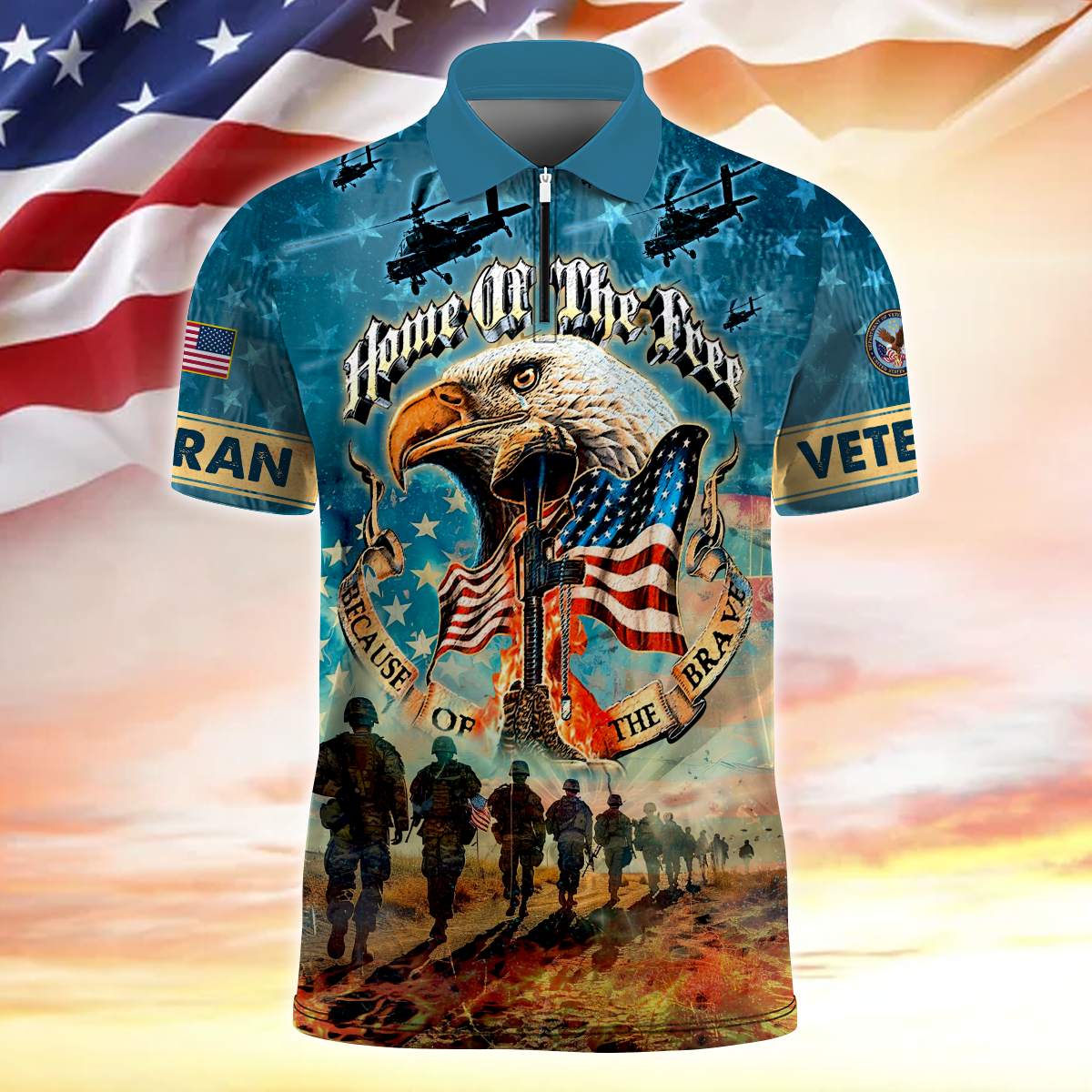 Home Of The Free Because Of The Brave - Zipper Polo Veteran Polo Shirt by Easychoo