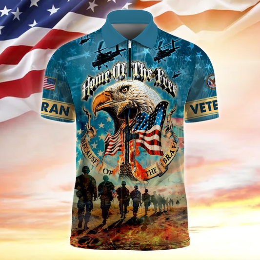 Home Of The Free Because Of The Brave - Zipper Polo Veteran Polo Shirt by Easychoo