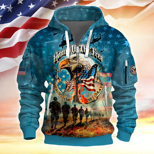 Home Of The Free Because Of The Brave - Half Zipper Veteran Hoodie by Easychoo, Apparel Half Zipper