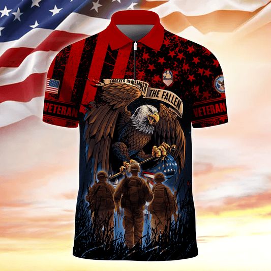 Forever Remember The Fallen - Zipper Polo Veteran Polo Shirt by Easychoo, style BOOVET21