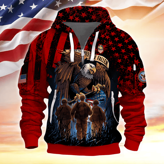 Forever Remember The Fallen - Half Zipper Veteran Hoodie by Easychoo, style BOOVET21-1