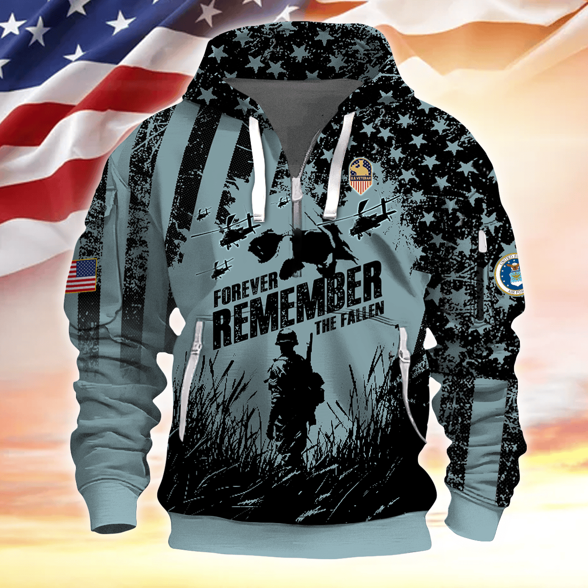 Forever Remember The Fallen - Half Zipper Veteran Hoodie by Easychoo, image 7, style BOOVET20